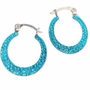Swarovski Crystal Sterling Silver Mini Lightweight Blue Hoop Earrings